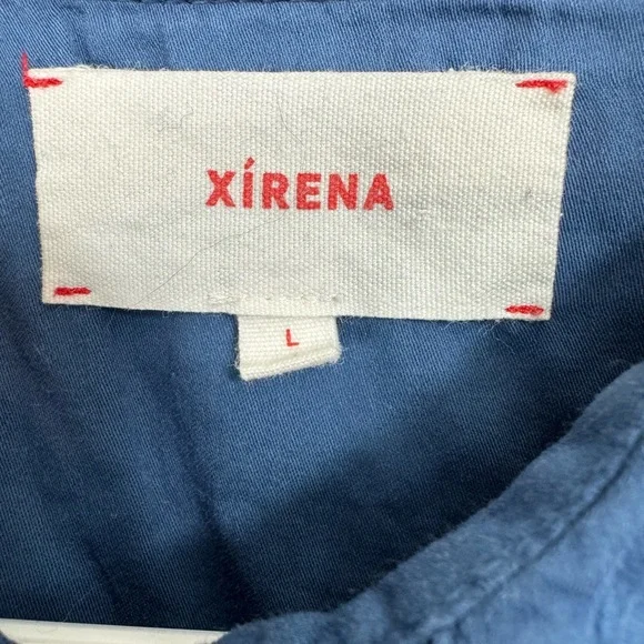 Xirena Size Large Blue Woven Cotton Collared Button Front Blaine Top - Picture 3 of 9
